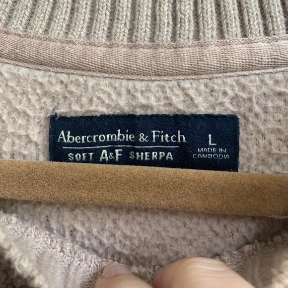 Abercrombie & Fitch Sherpa Sweatshirt Womens L Pale Pink Cozy Deep Pile Pullover - Picture 3 of 7